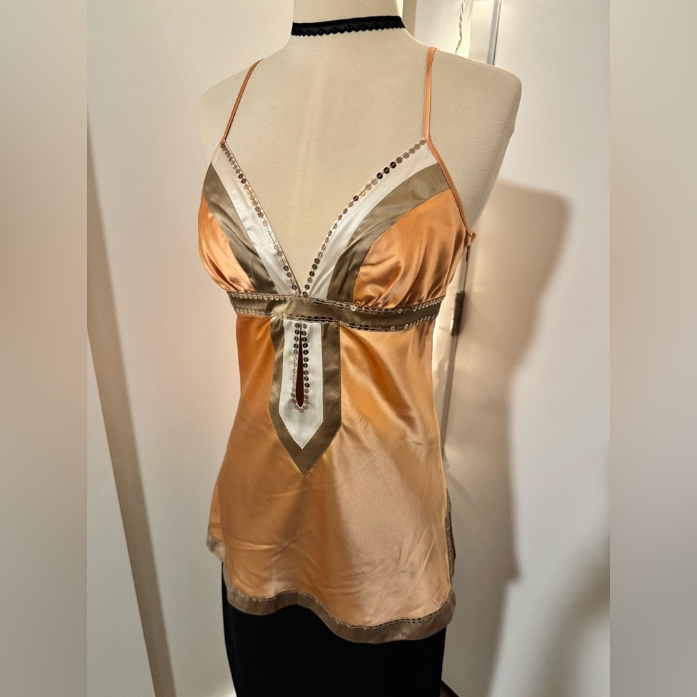 Bebe Orange and Gold Satin Top